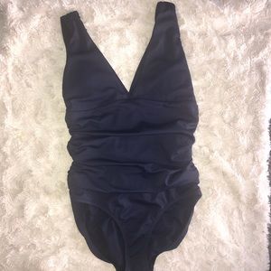 Navy Joe Fresh wide strap vneck one piece swimsuit